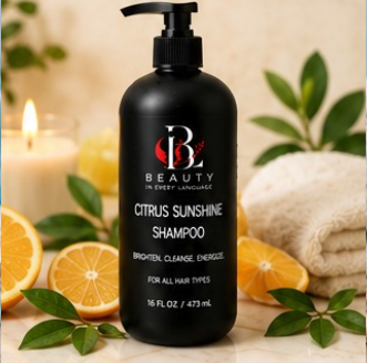 Citrus shampoo bottle with lemons
