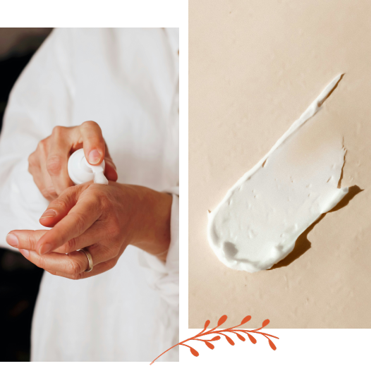 Hands applying moisturizer with cream smear