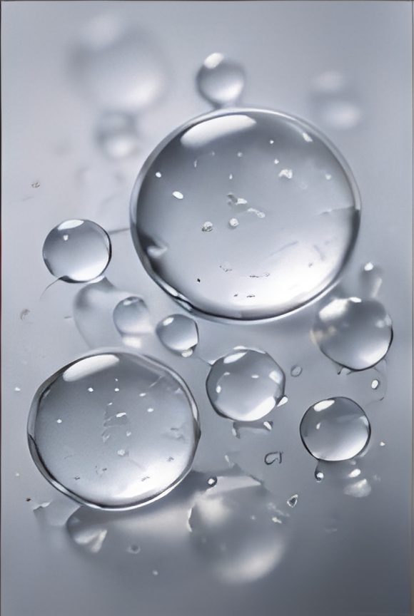 Water droplets on a reflective surface