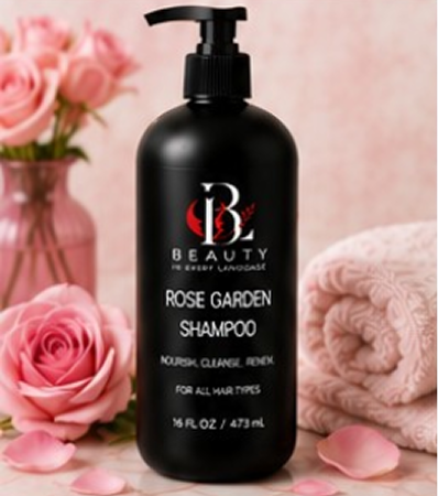 Shampoo bottle with pink roses